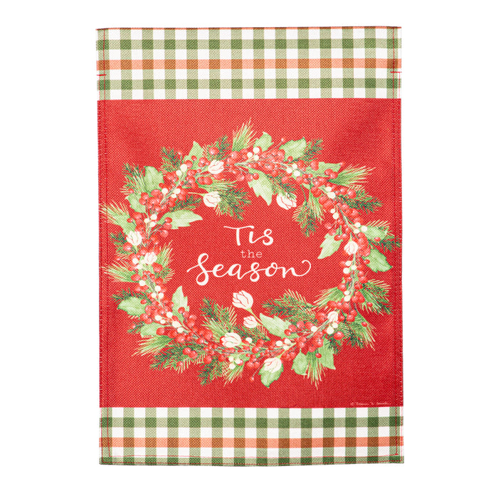 Tis the Season Wreath Burlap Garden Flag