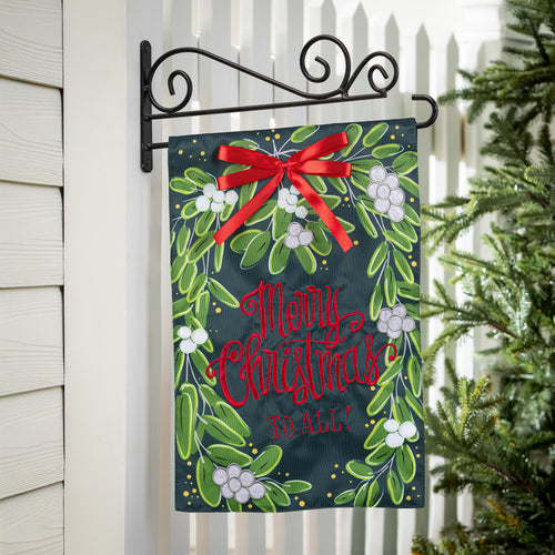 Merry Christmas Mistletoe Applique Garden Flag