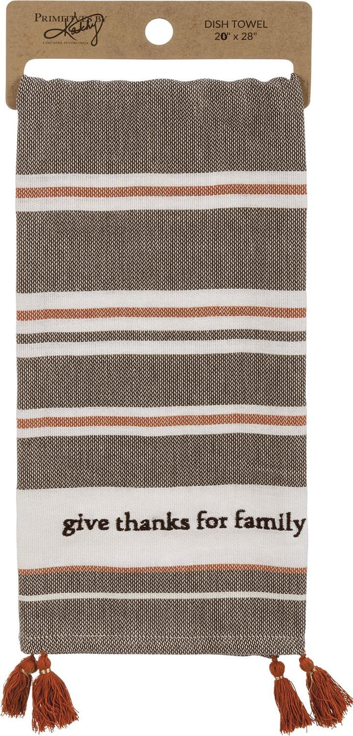 Give Thanks For Family Striped Kitchen Towel