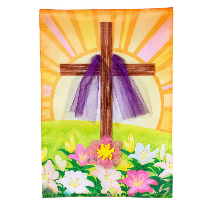 Easter Cross With Lilies Applique Garden Flag
