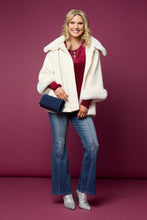 Janara 3/4 Sleeve Button Wrap with Faux Fur Trim - Winter White