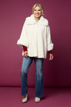 Janara 3/4 Sleeve Button Wrap with Faux Fur Trim - Winter White