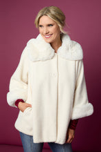 Janara 3/4 Sleeve Button Wrap with Faux Fur Trim - Winter White
