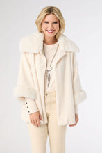 Janara 3/4 Sleeve Button Wrap with Faux Fur Trim - Winter White