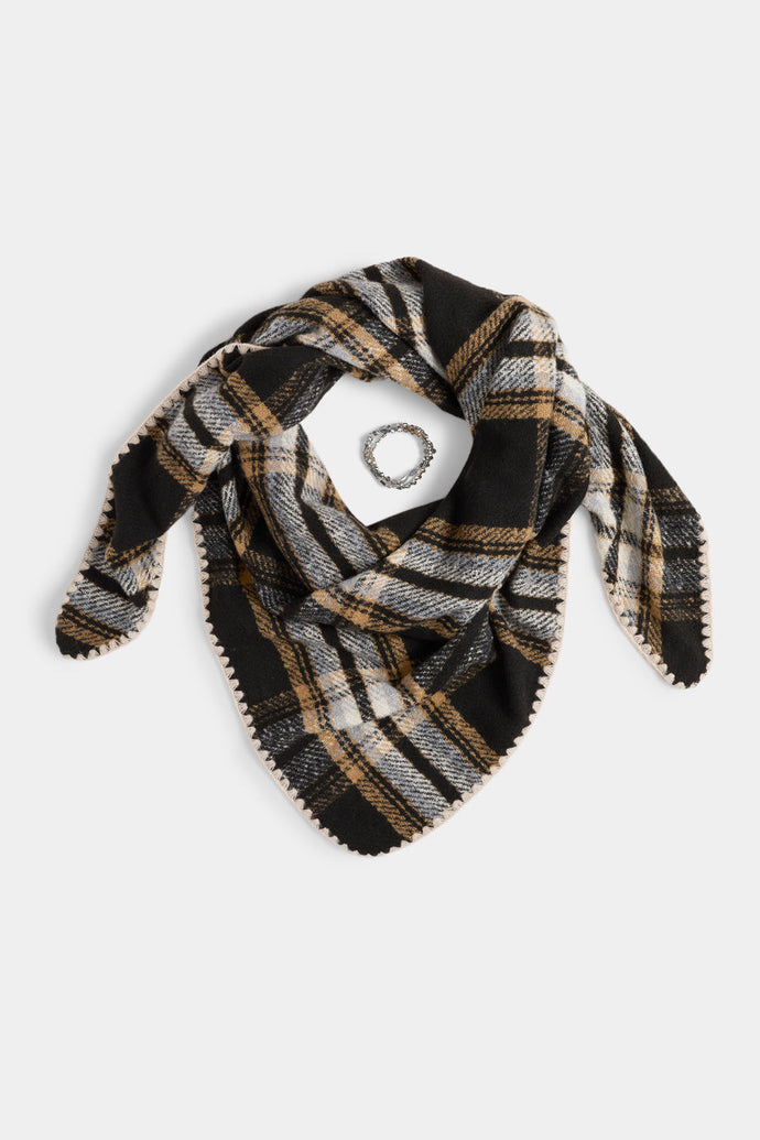 Plaid Triangle Wrap + Bracelet - Black