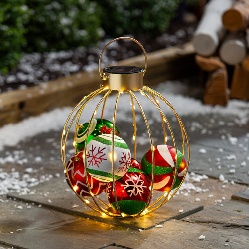Joyful Traditions Outdoor Lamp & Lighting, Solar Lantern, Round Ornament, 15