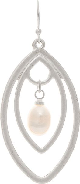 Silver Fresh Water Pearl Center Ellipse Earring