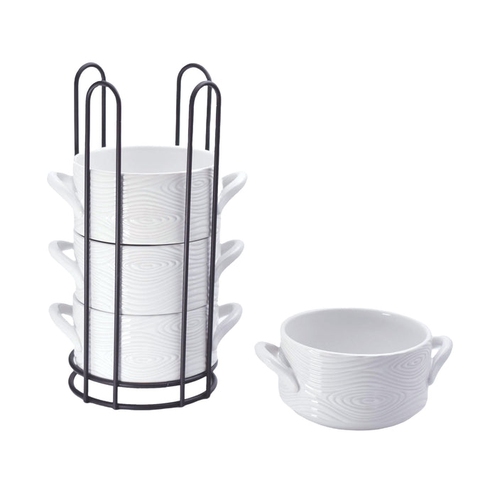 4-22oz Stack-A-Bowls with Rack - Woodland White