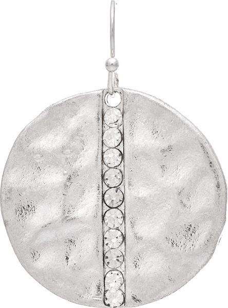 Silver Hammered Crystal Line Circle Earring
