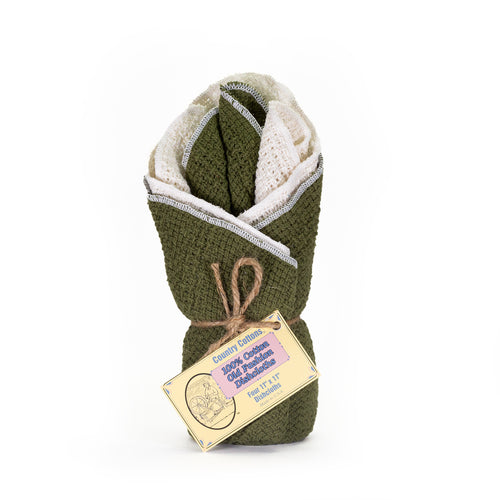 100% Cotton Old Fashion Dishcloths | Set of 4: 2 Green, 2 Natural