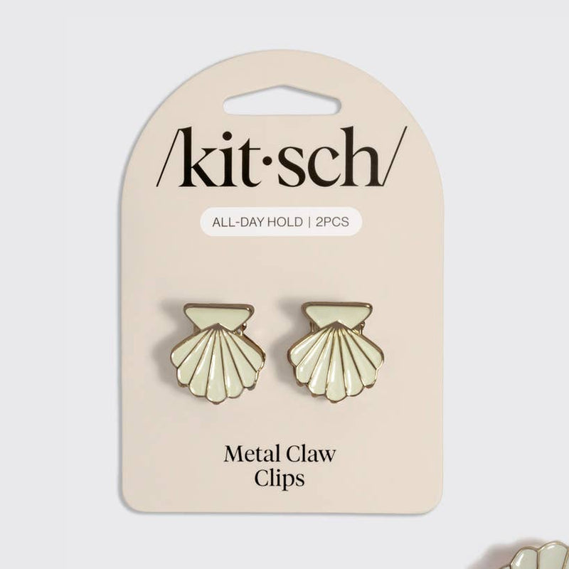 Metal Clam Shell Hair Clip 2pc Set - Gold & Pearlized Cream