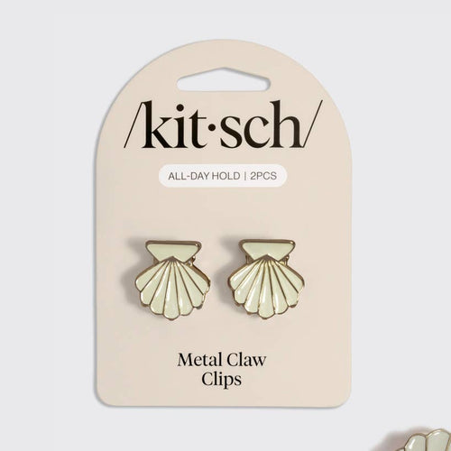 Metal Clam Shell Hair Clip 2pc Set - Gold & Pearlized Cream