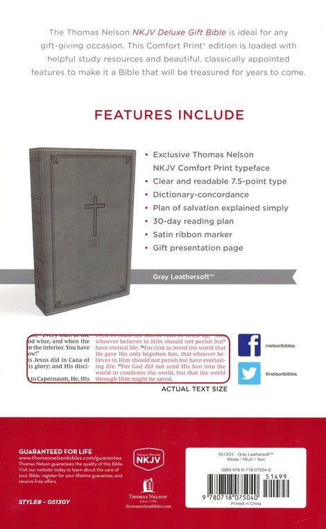 NKJV Deluxe Gift Bible, Gray