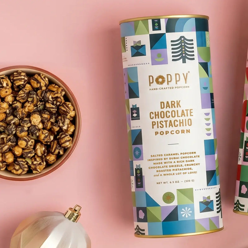 Dark Chocolate Pistachio Cylinder Holiday Popcorn