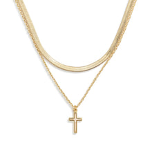 Layered Cross Gold Necklace 18in