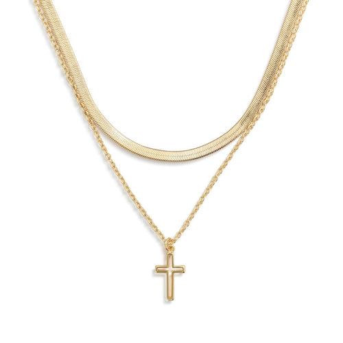 Layered Cross Gold Necklace 18in