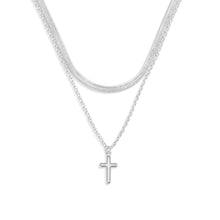 Layered Cross Silver Necklace 18in