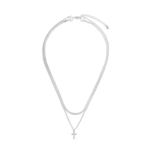 Layered Cross Silver Necklace 18in