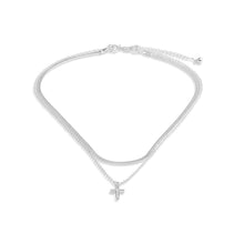 Layered Cross Silver Necklace 18in