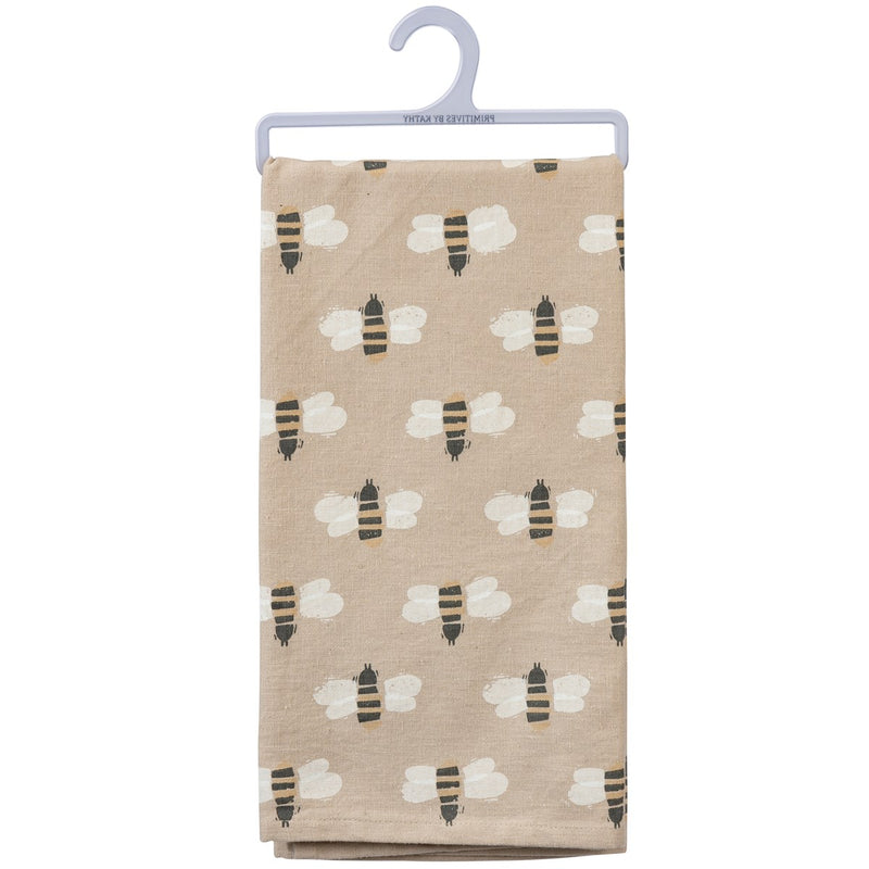 Block Print Bee Happy Kitchen Towel