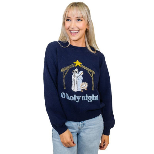O Holy Night Navy Crew Neck Sweater
