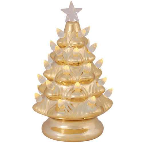 Lighted Gold Ceramic Christmas Tree