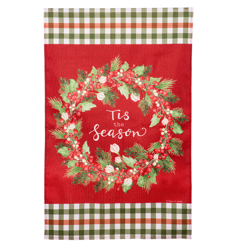 Tis the Season Wreath Burlap House Flag