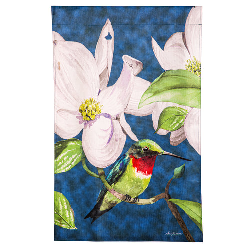 Hummingbird Dogwood Burlap House Flag