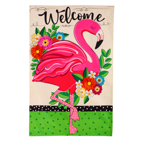 Floral Flamingo Welcome Linen House Flag