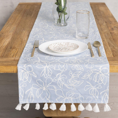 Table Runner with Tassels Magnolia Blue