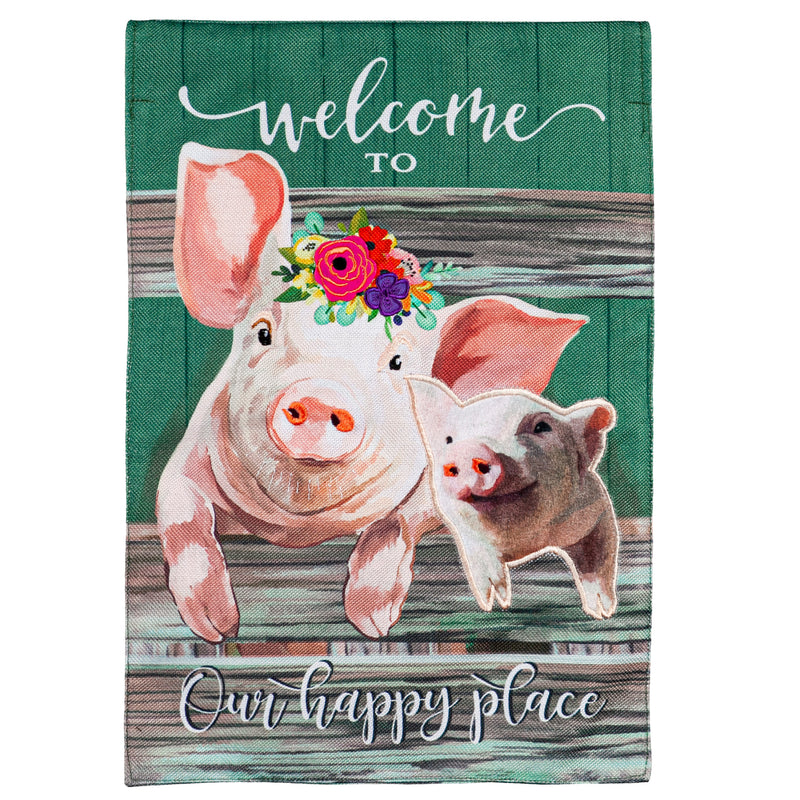 Garden Flag | Baby and Mama Pig Garden Burlap Flag