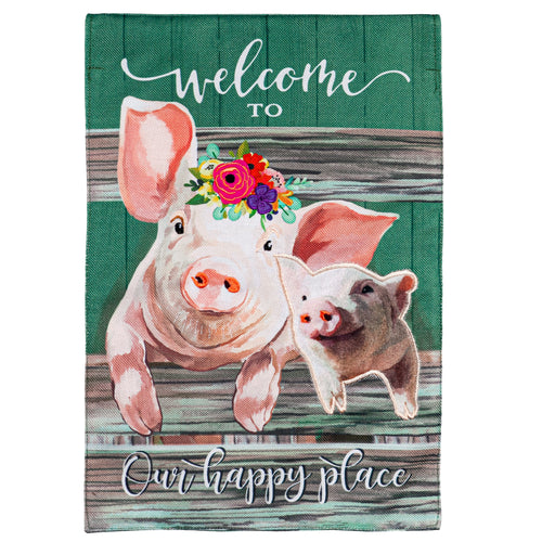Garden Flag | Baby and Mama Pig Garden Burlap Flag