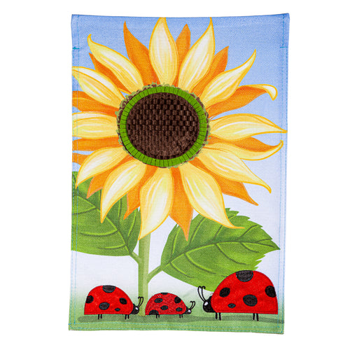 Garden Flag | Sunflower & Ladybug Burlap Garden Flag