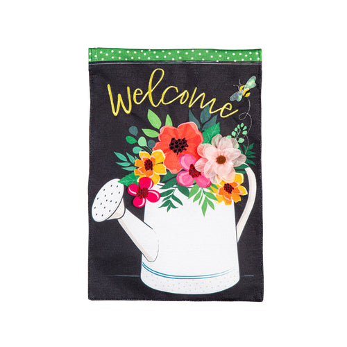 Garden Flag | Watering Can Welcome Burlap Garden Flag