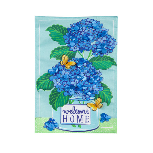 Garden Flag | Welcome Home Hydrangeas Burlap Garden Flag