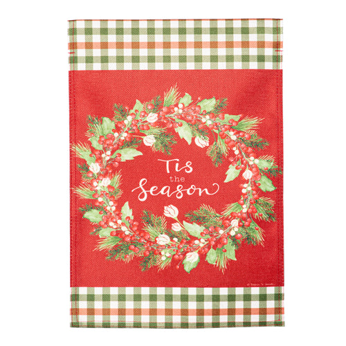 Tis the Season Wreath Burlap Garden Flag