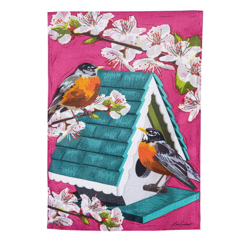 Cherry Blossoms & Friends Burlap Garden flag