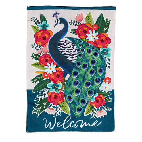 Garden Flag | Floral Peacock Garden Linen Flag