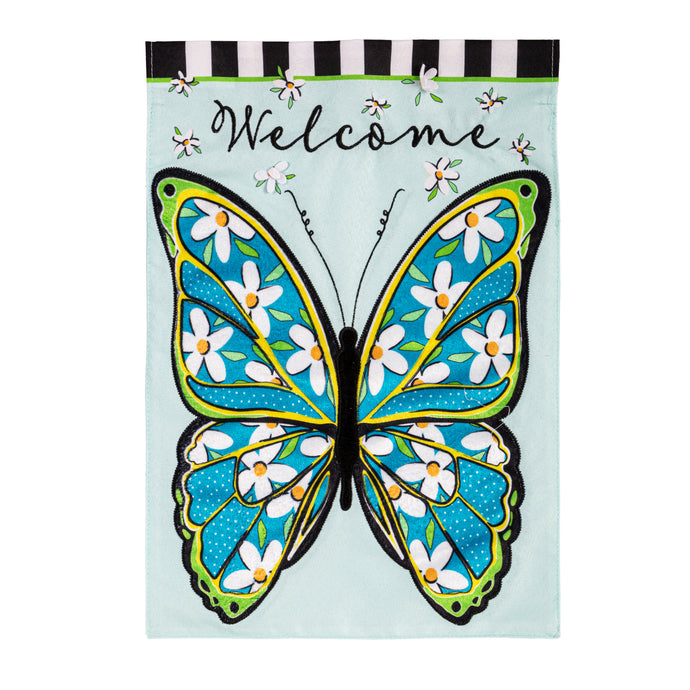 Garden Flag | Floral Butterfly Welcome Linen Garden Flag