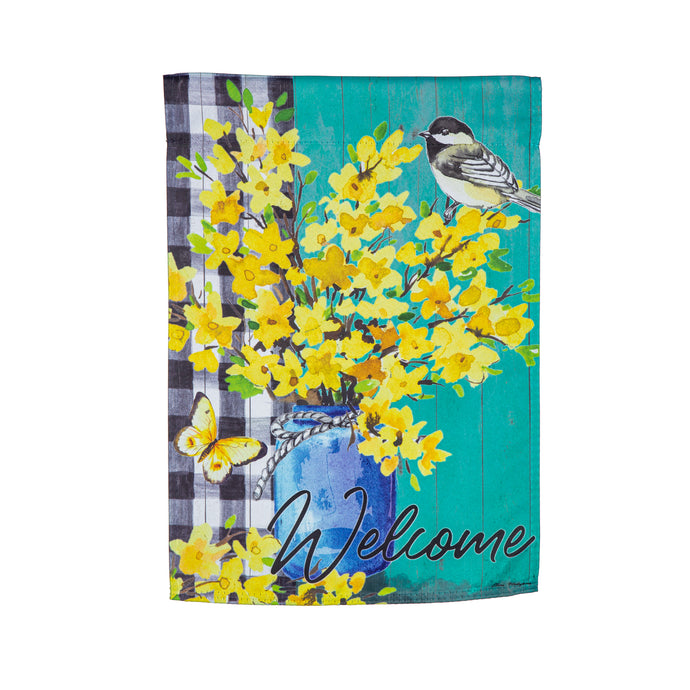 Garden Flag | Spring Forsythia Suede Garden Flag