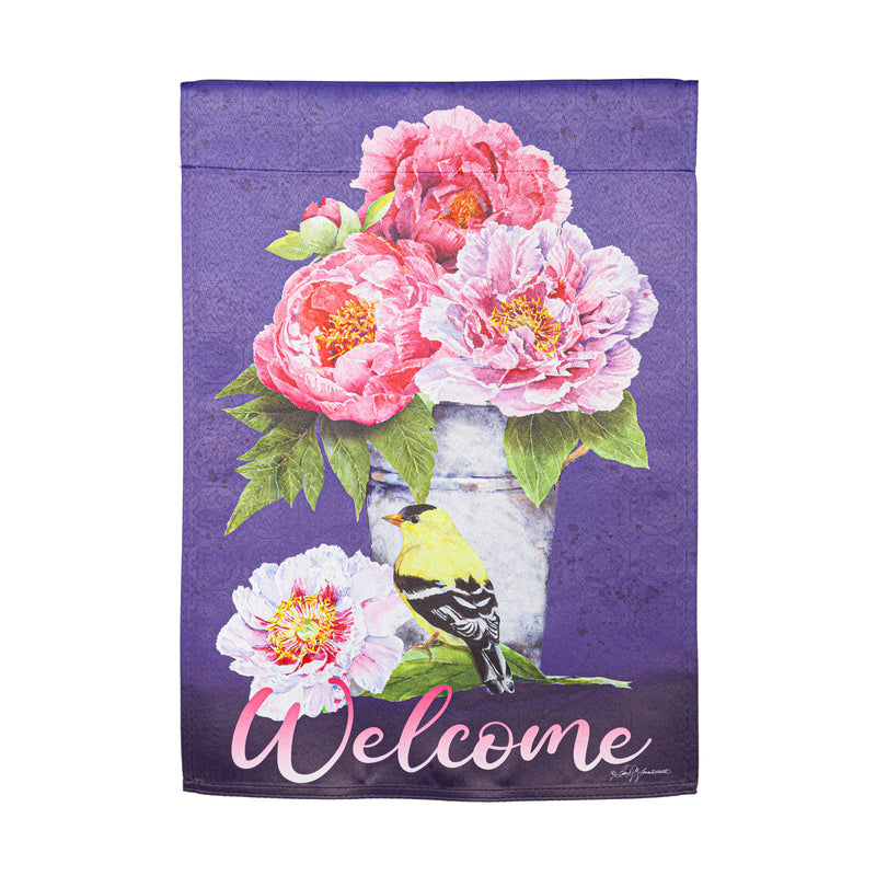 Garden Flag | Bucket of Peonies Suede Garden Flag