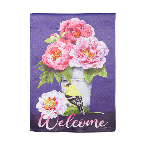 Garden Flag | Bucket of Peonies Suede Garden Flag
