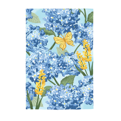 Coastal Citrus Hydrangeas and Butterflies Suede Garden Flag