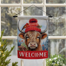 Bundled Up Highland Cow Suede Garden Flag