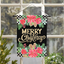 Floral Checkered Merry Christmas Suede Garden Flag
