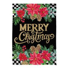 Floral Checkered Merry Christmas Suede Garden Flag
