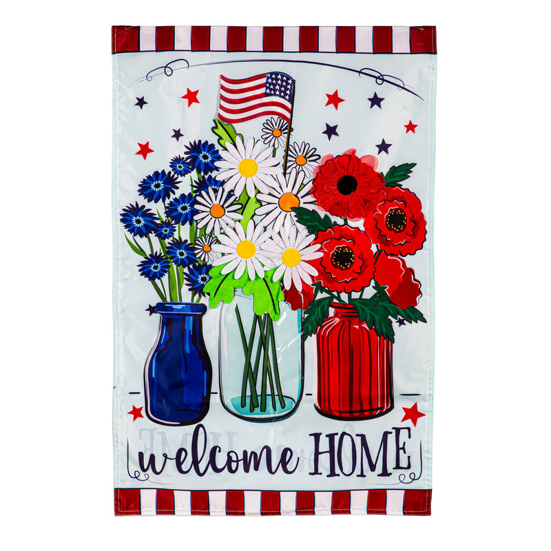 Patriotic Floral Applique House Flag
