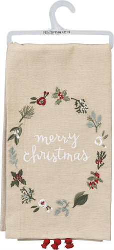 Merry Christmas Embroidered Kitchen Towel