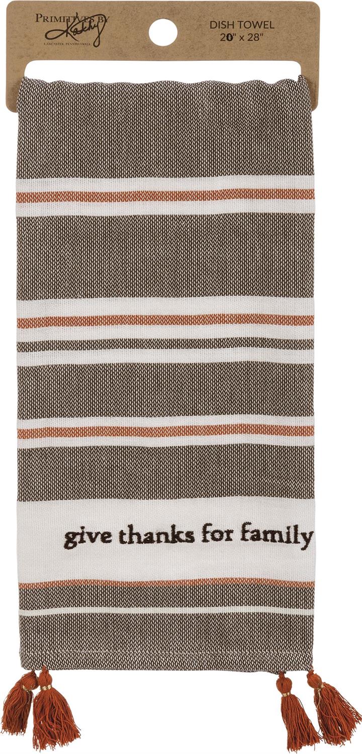 Give Thanks For Family Striped Kitchen Towel