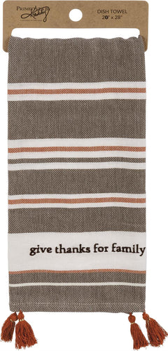 Give Thanks For Family Striped Kitchen Towel